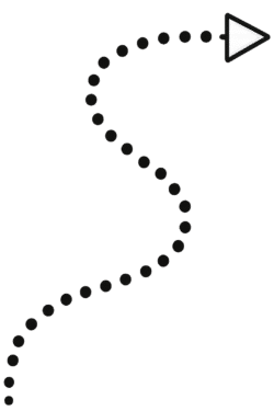 Dotted curved arrow PNG with black dot path and arrow head on transparent background