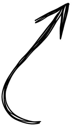 Hand drawn curvy arrow PNG with black sketch style line on transparent background