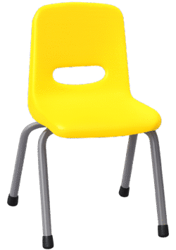 kids school chair png with yellow plastic seat and metal legs on transparent background