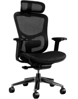 mesh office chair png with ergonomic backrest and wheels on transparent background