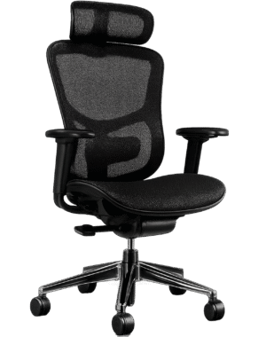 mesh office chair png with ergonomic backrest and wheels on transparent background