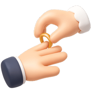 3d couple ring icon png hands exchanging gold wedding ring transparent background