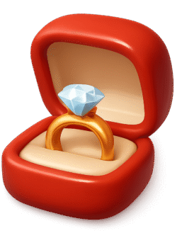 3d ring box png with gold diamond ring inside red engagement box transparent background