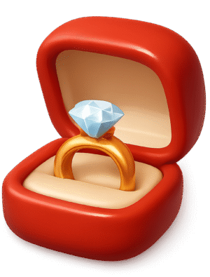 3d ring box png with gold diamond ring inside red engagement box transparent background