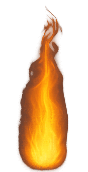 Fire flame PNG with tall realistic flame in yellow and orange tones on a transparent background