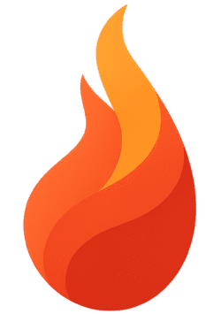 Abstract fire PNG with layered flame shapes in orange, yellow, and red gradients on a transparent background