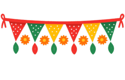 Bandhani Toran PNG – Traditional Decorative Toran PNG Transparent bandhani toran png colorful traditional toran png with triangular flags and floral decorations transparent background