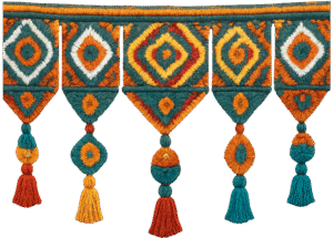 Beaded Toran PNG – Decorative Hanging Toran PNG Transparent beaded toran png colorful decorative toran png with tassels and traditional hanging beads transparent background