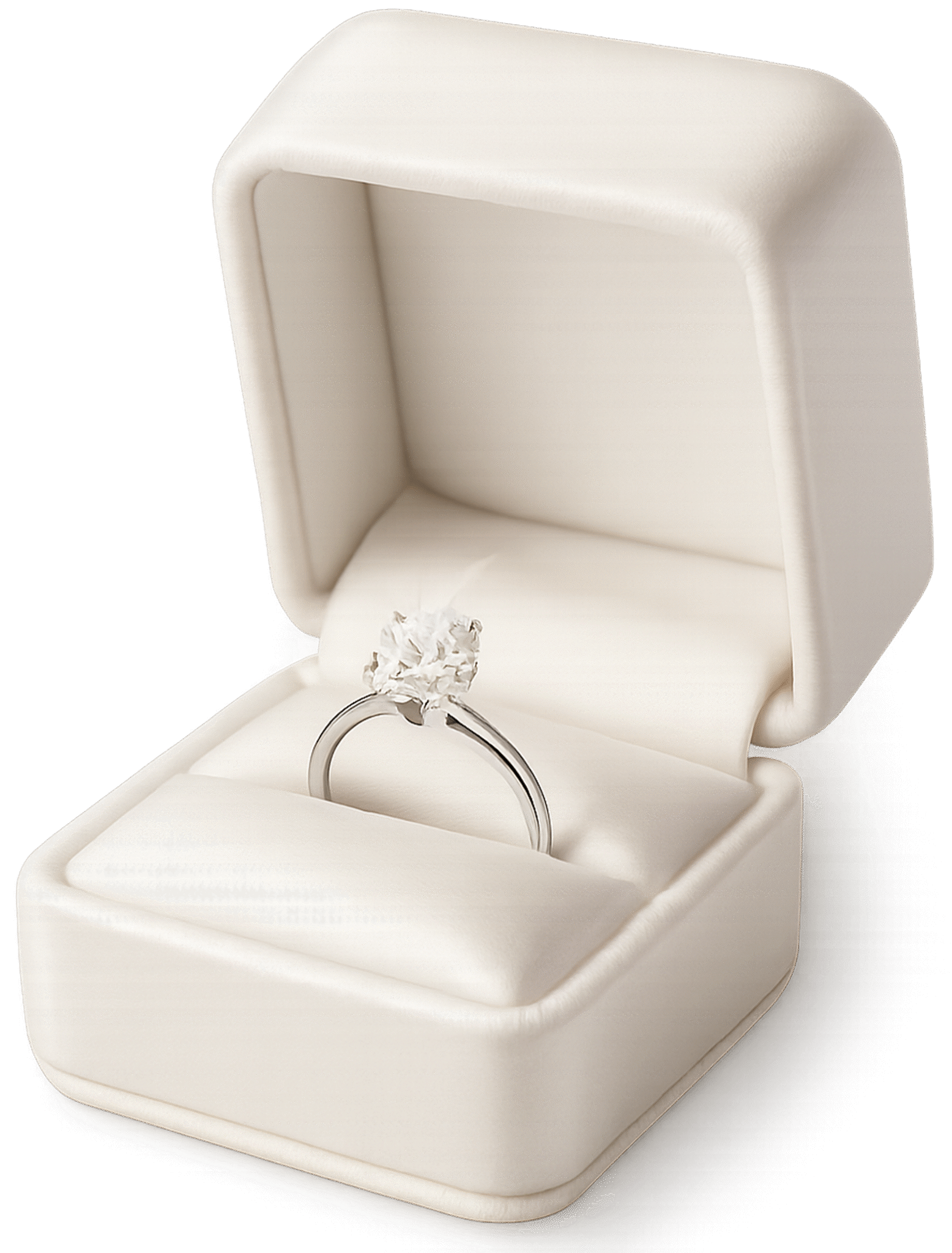 bridal ring box png with diamond engagement ring in white luxury jewelry case transparent background