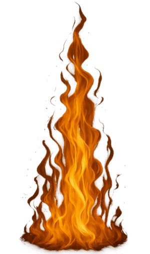 Campfire fire PNG with realistic tall flame in orange and yellow tones on a transparent background
