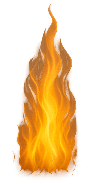 Campfire flame PNG with realistic vertical fire in glowing yellow and orange tones on a transparent background