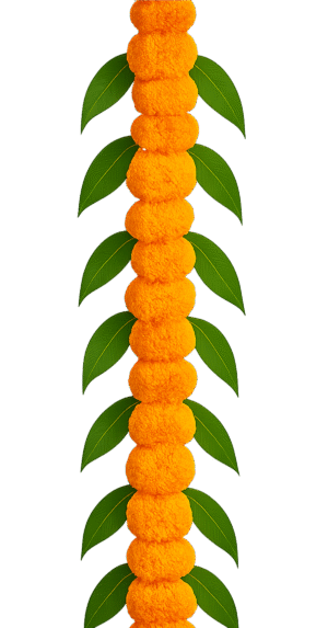 Diwali Toran PNG – Marigold Festival Toran PNG Transparent diwali toran png marigold flower hanging decoration transparent toran png for diwali festival entrance decor