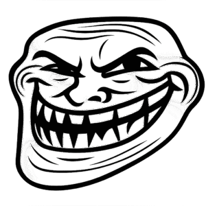 evil troll face png black and white grinning meme face transparent background
