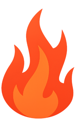 Fire icon PNG with stylized flame shape in orange and yellow colors on a transparent background