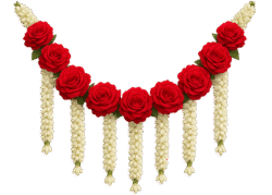 Floral Toran PNG – Traditional Flower Toran PNG Transparent floral toran png traditional flower toran decoration with red roses and white garland transparent toran png