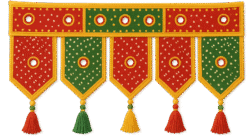 Gujarati Toran PNG – Traditional Colorful Toran PNG Transparent gujarati toran png traditional gujarati toran decoration with colorful fabric patterns and tassels transparent toran png