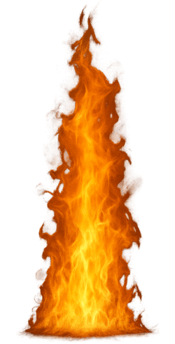 Realistic fire PNG with tall natural flames in bright yellow and orange on a transparent background