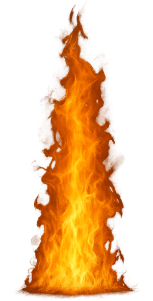 Realistic fire PNG with tall natural flames in bright yellow and orange on a transparent background