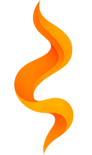 Ribbon fire PNG with flowing flame ribbon shape in orange and yellow gradient on a transparent background