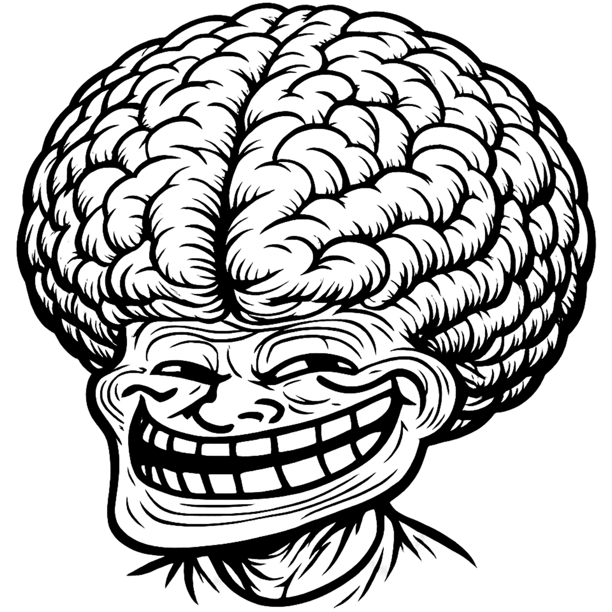 Big Brain Troll Face PNG transparent meme smart brain reaction face