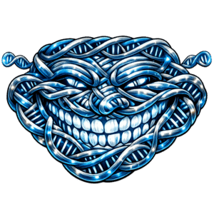 dna troll face png futuristic meme double helix design blue glowing lines transparent background