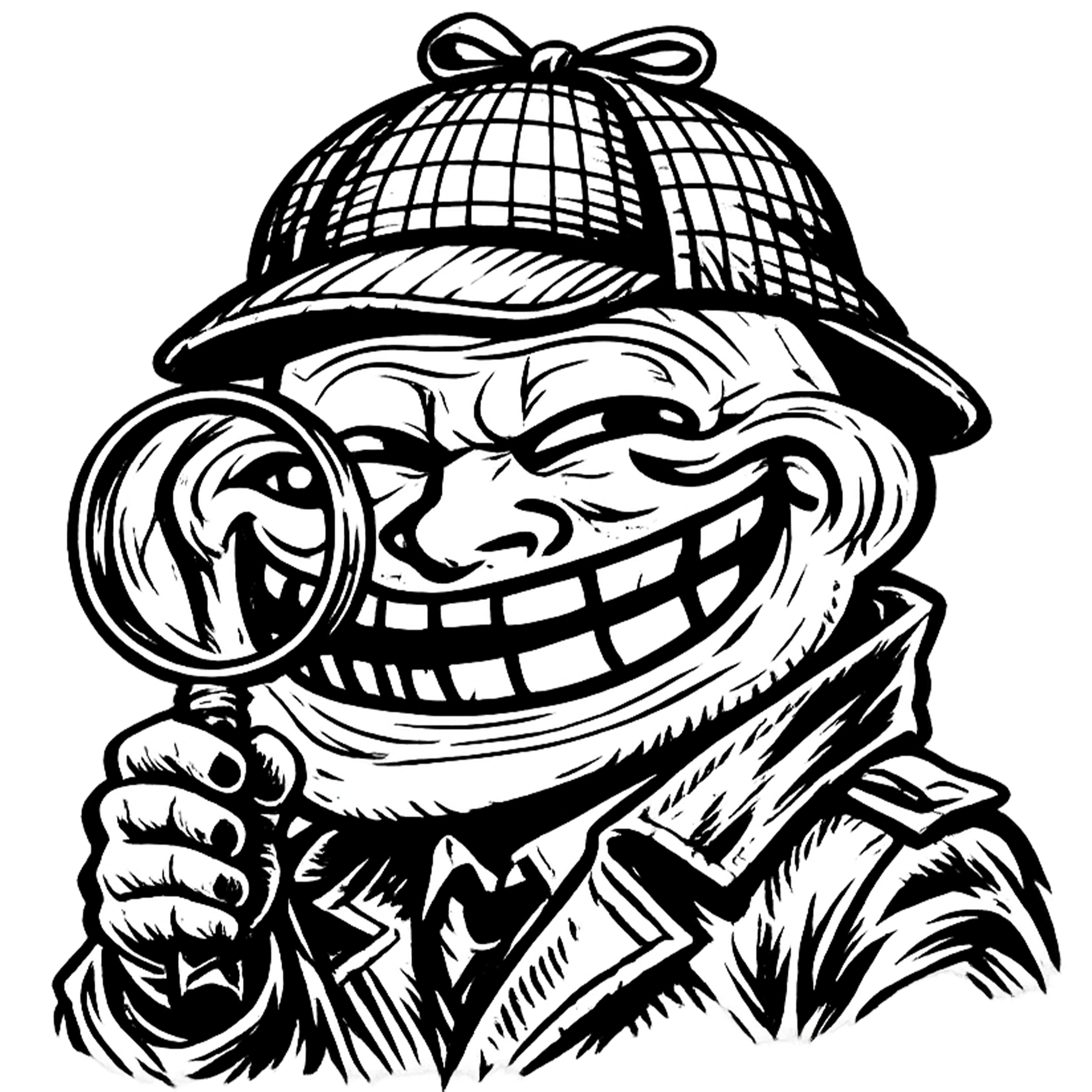 detective troll face png with magnifying glass transparent meme high resolution