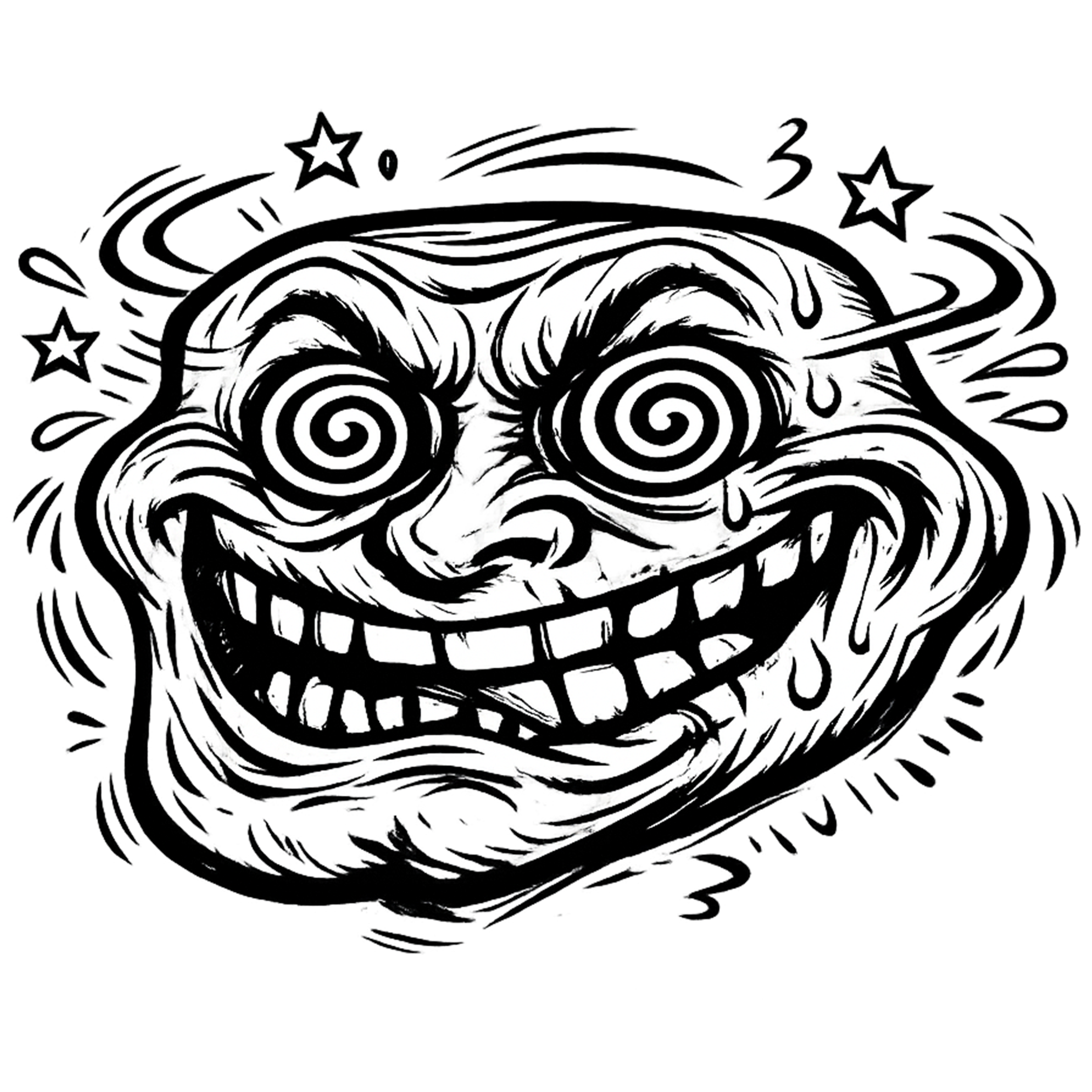 Dizzy Troll Face PNG Transparent Free Download Dizzy Troll Face PNG with spiral eyes and confused expression transparent background