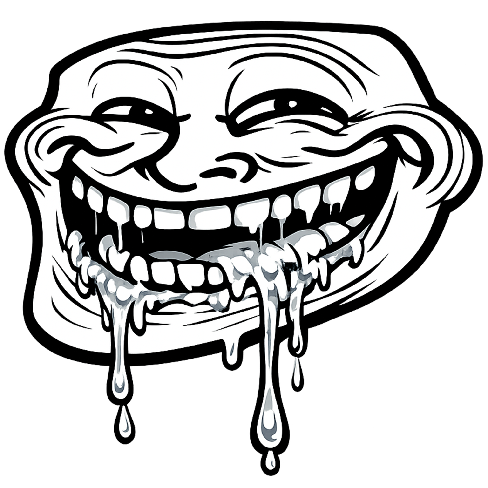 Drooling Troll Face PNG Transparent Free Download Drooling Troll Face PNG with saliva dripping and funny expression transparent background