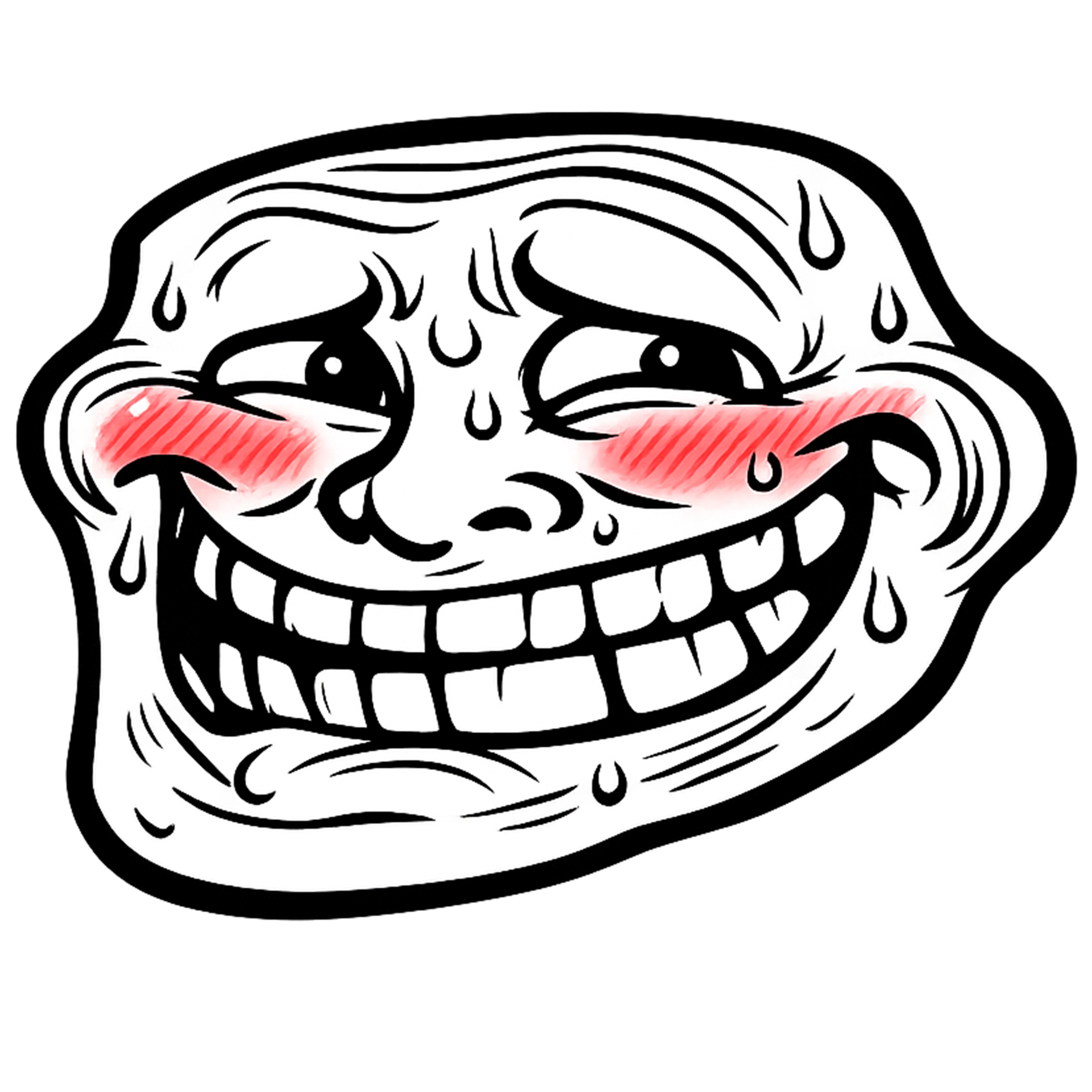 Embarrassed Troll Face PNG Transparent Free Download Embarrassed Troll Face PNG with blushing cheeks and sweat drops transparent background