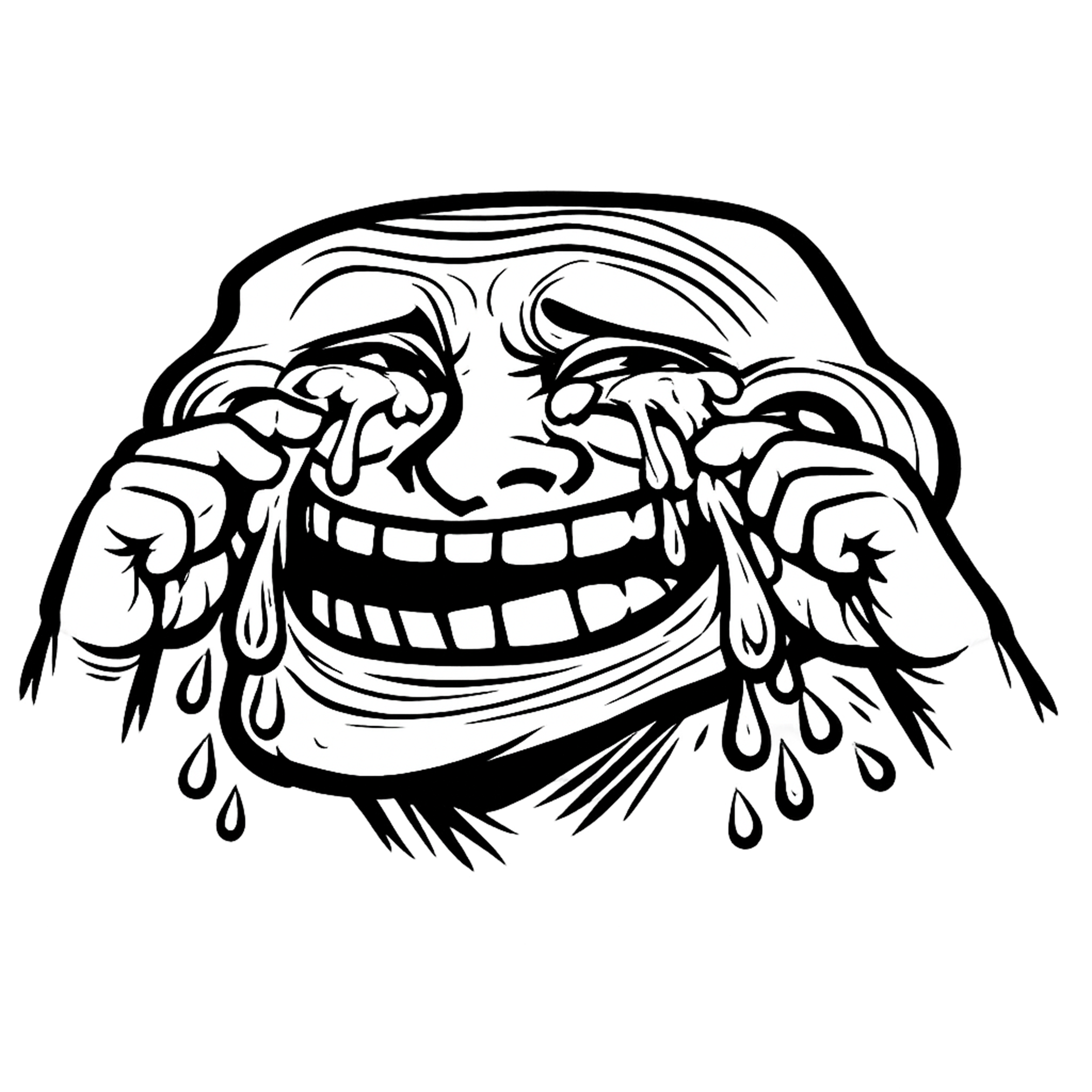 Fake Crying Troll Face PNG Transparent Free Download Fake Crying Troll Face PNG with exaggerated tears and smirking expression transparent background