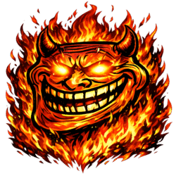 Fire Demon Troll Face PNG Transparent Free Download Fire Demon Troll Face PNG with glowing eyes and flames transparent background