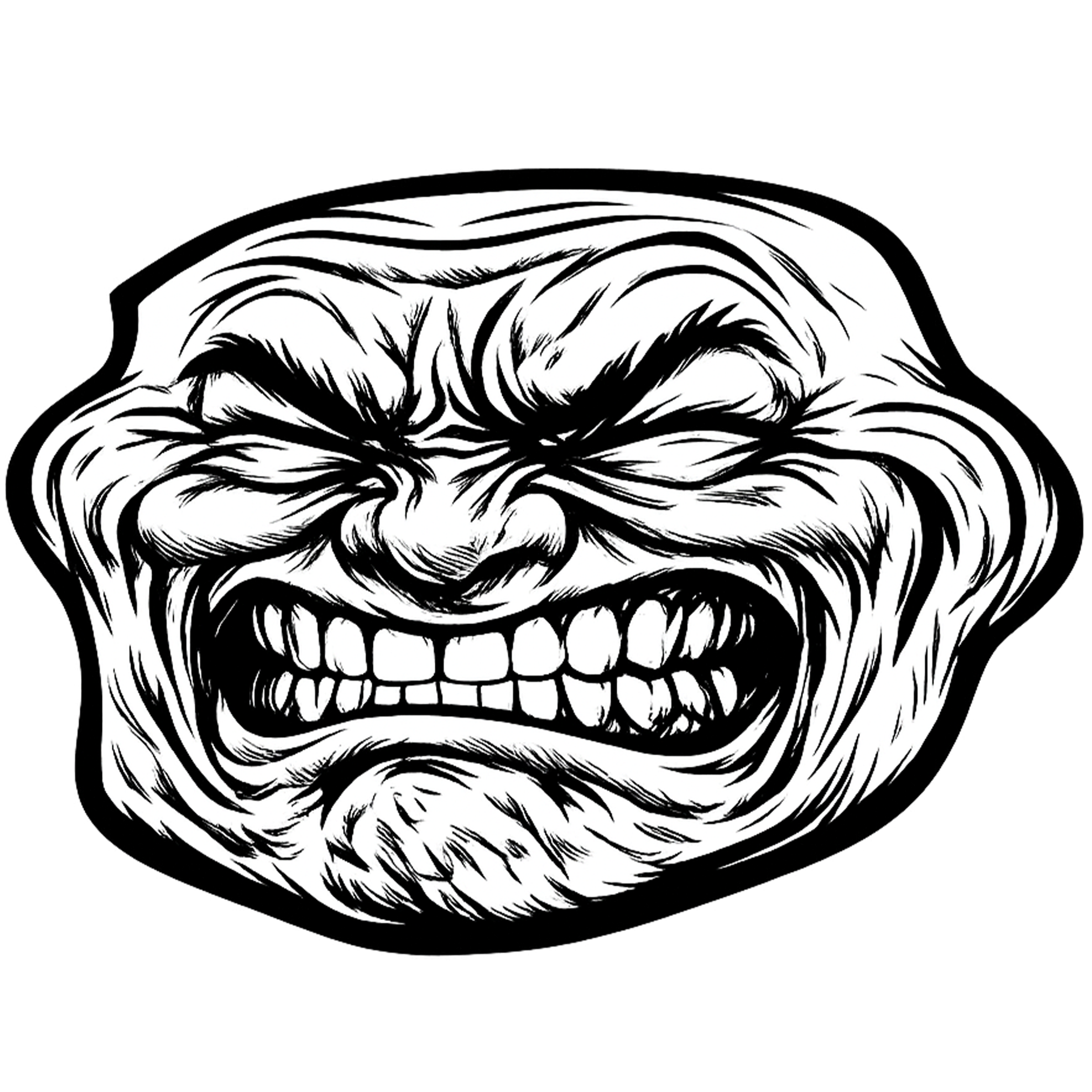 Frustrated Troll Face PNG Free Download Transparent frustrated troll face png angry expression clenched teeth meme white face black outline transparent background