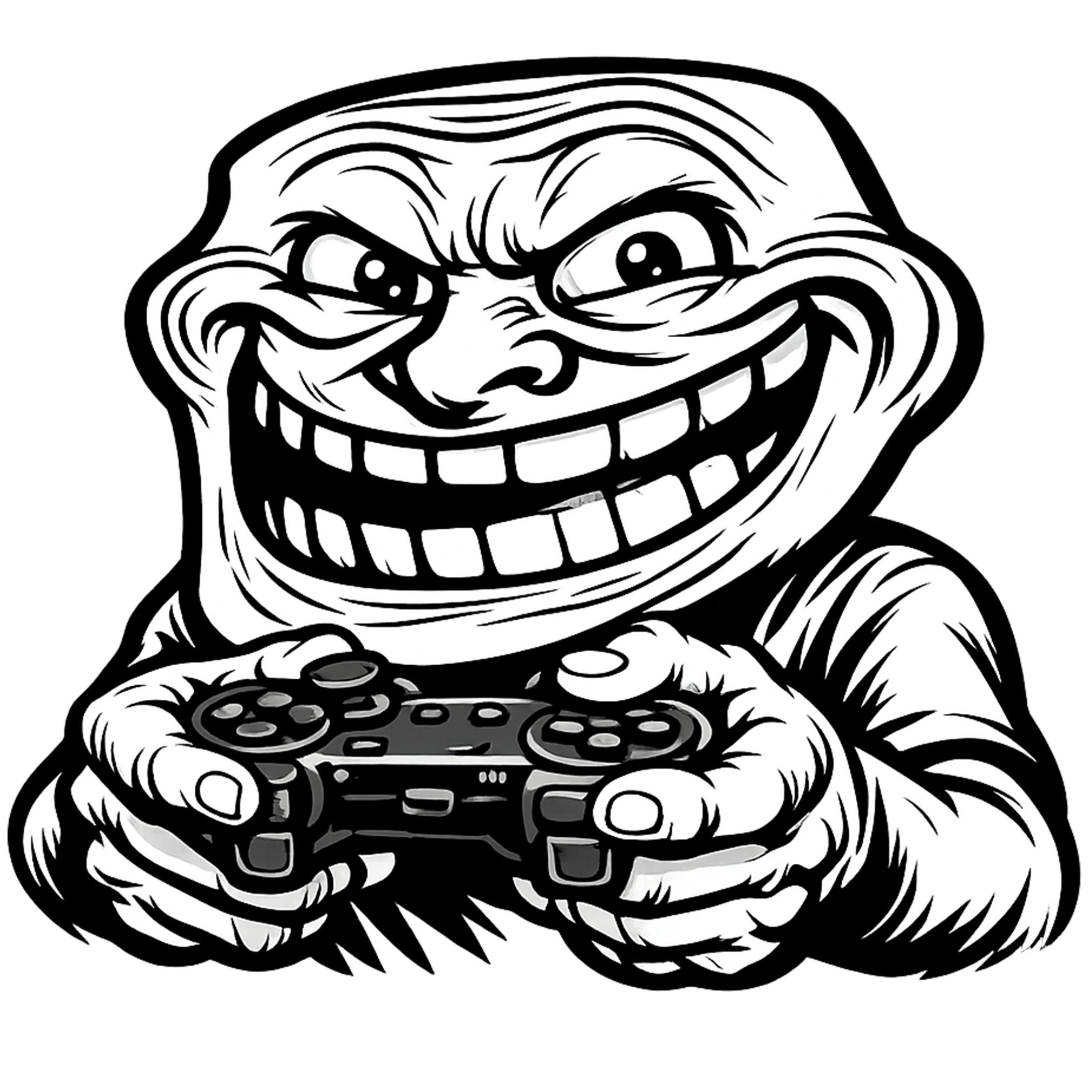 Gamer Troll Face PNG Free Download Transparent gamer troll face png holding controller meme white face black outline gaming expression transparent background