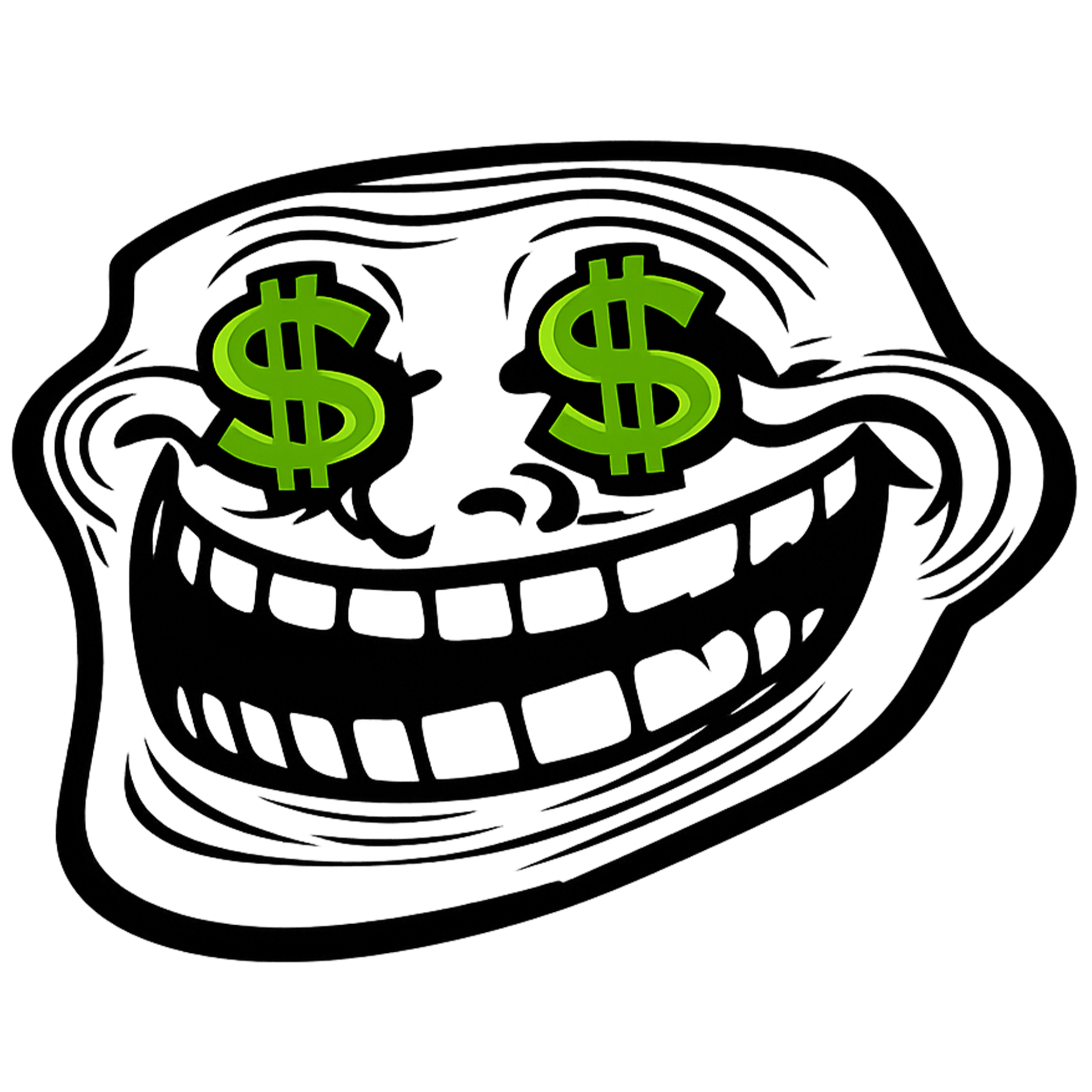 Greedy Money Troll Face PNG Free Download Transparent greedy money troll face png dollar eyes meme white face black outline green dollar sign eyes transparent background