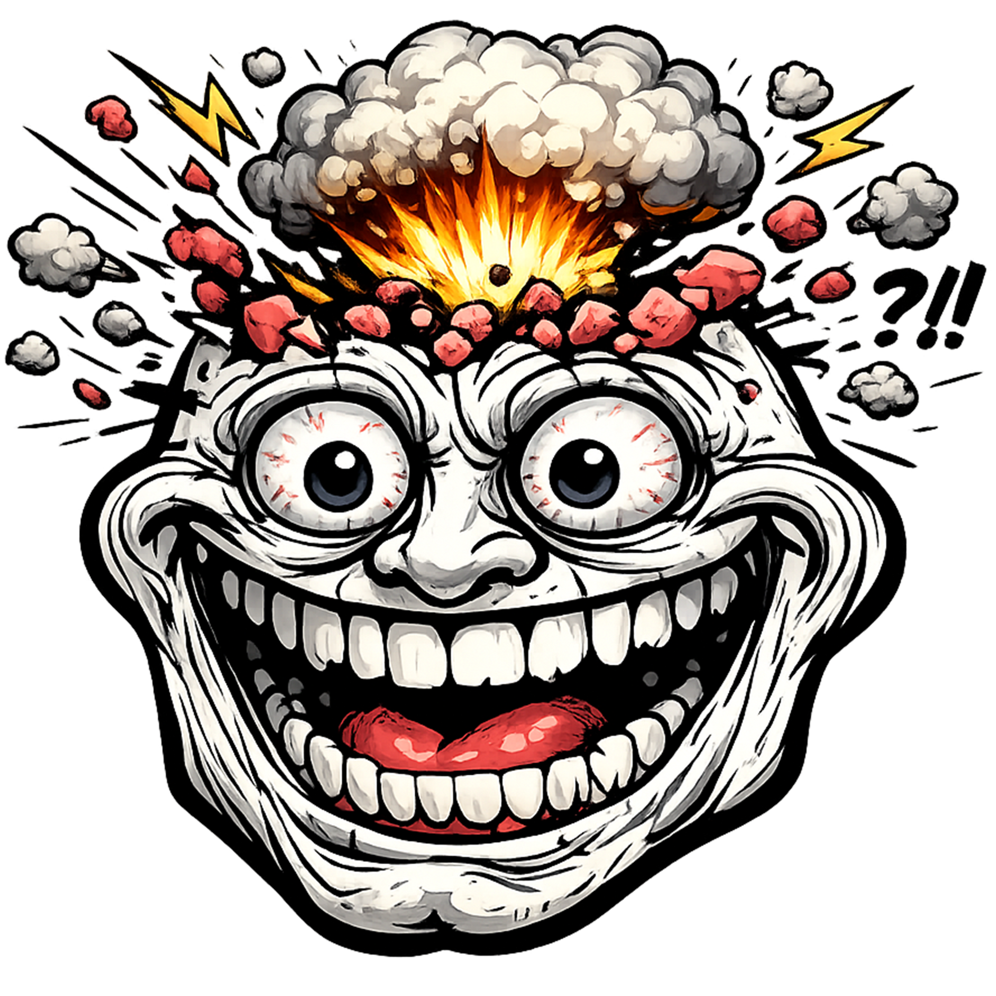 Mind Blown Troll Face PNG Free Download Transparent mind blown troll face png exploding brain meme white face black outline red tongue transparent background