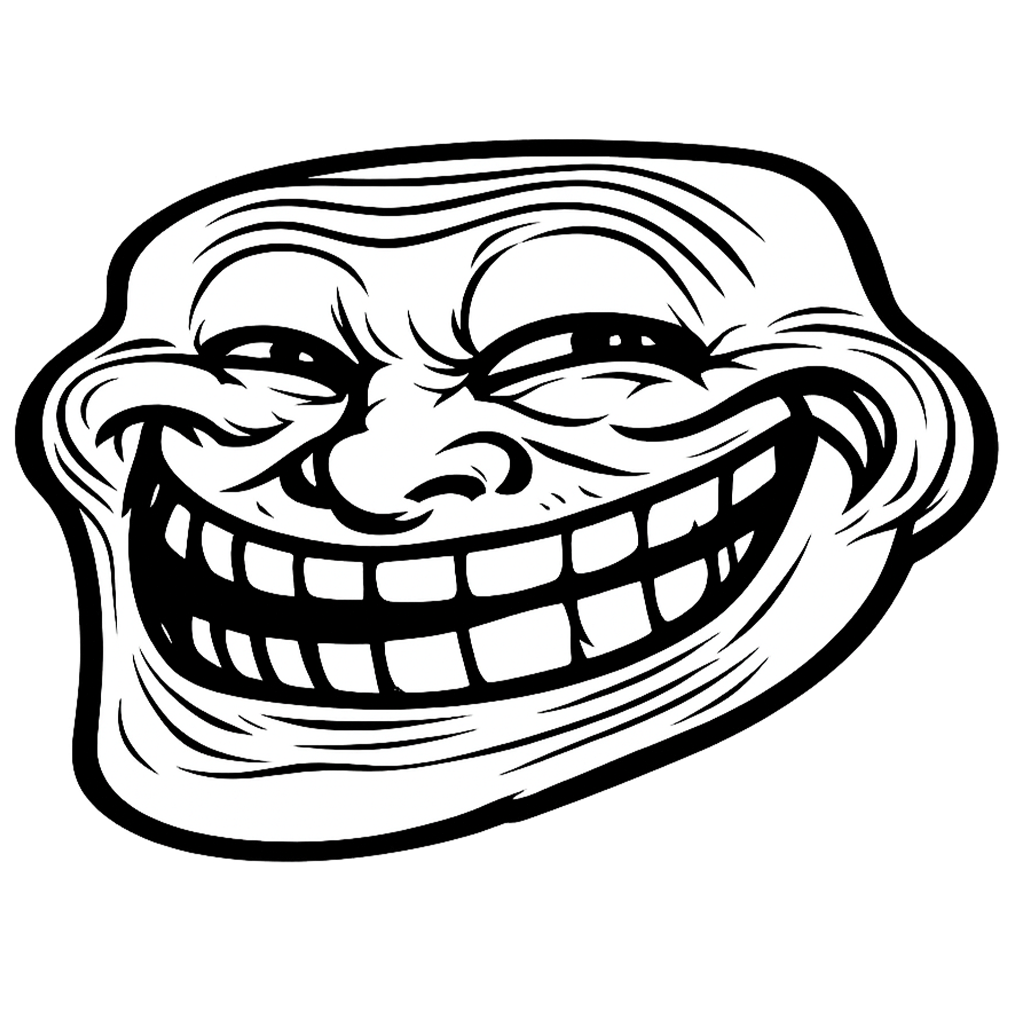 Mischievous Troll Face PNG Free Download Transparent mischievous troll face png white face black outline smirking meme expression transparent background