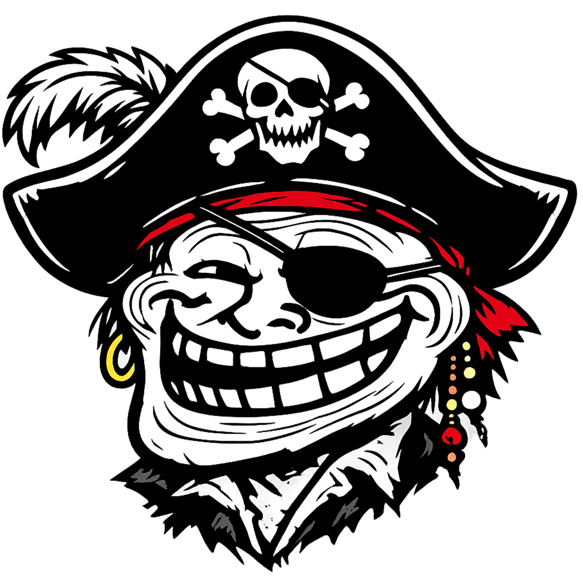 Pirate Troll Face PNG Transparent Meme with Eyepatch pirate troll face png transparent eyepatch skull hat meme expression