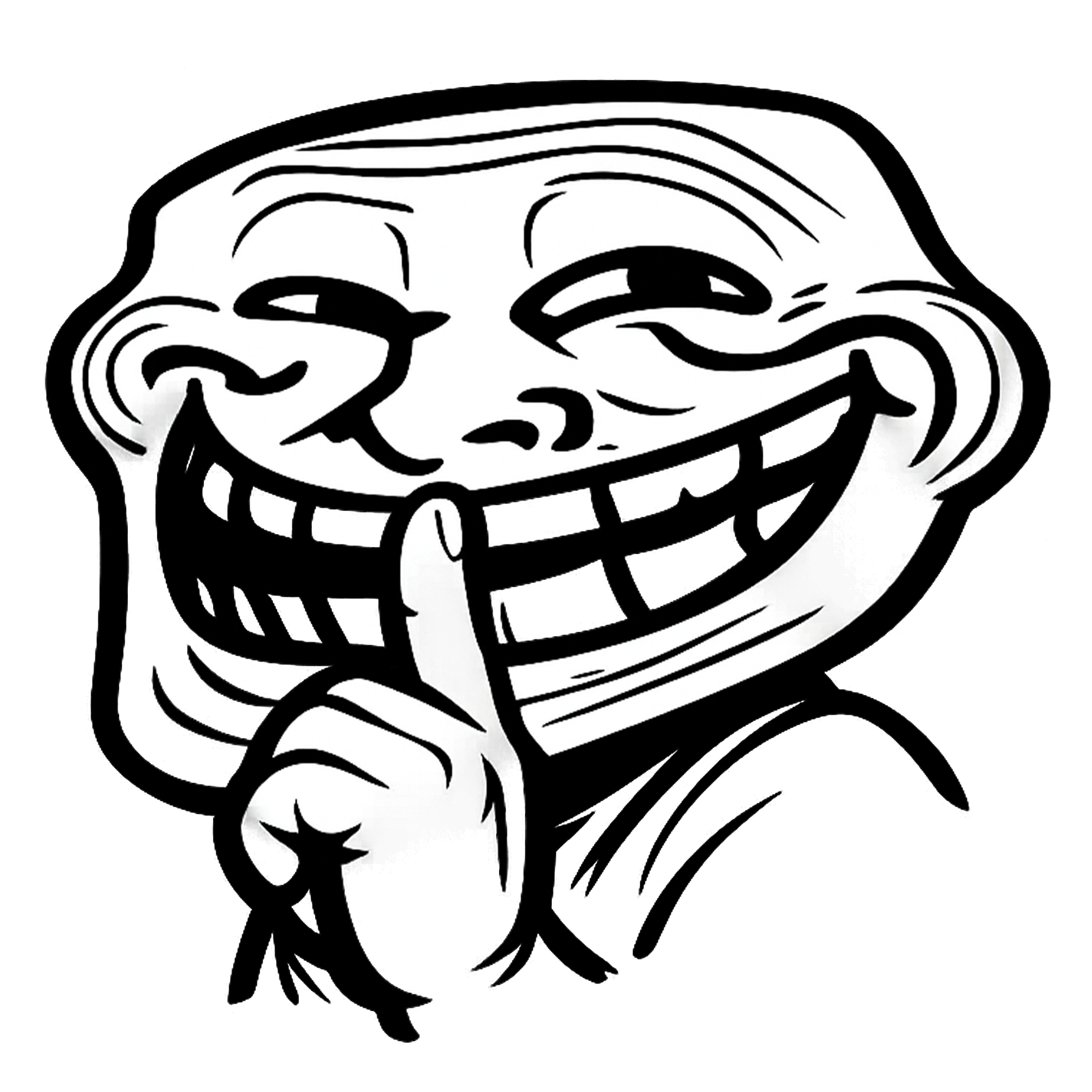 secretive troll face png finger on lips quiet meme transparent background