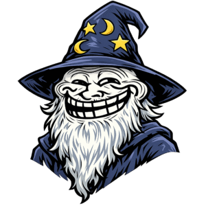wizard troll face png magic hat beard meme fantasy expression transparent background