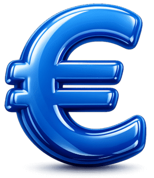 3d euro icon png blue glossy currency symbol transparent background high quality