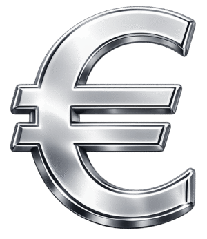 Euro Icon PNG metallic silver euro currency symbol with transparent background for banking, finance, and investment designs