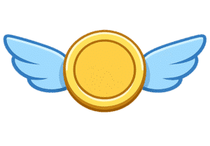 Angel investor icon PNG with golden coin and blue wings on transparent background