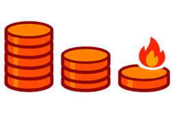 Burn Rate Icon PNG Free Download Burn Rate Icon PNG showing decreasing coin stacks and a burning coin with transparent background for startup finance and cash flow visualization
