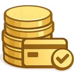 Coin Stack Icon PNG Free Download Coin Stack Icon PNG gold coin stack with payment card and verification checkmark on transparent background for finance and banking projects