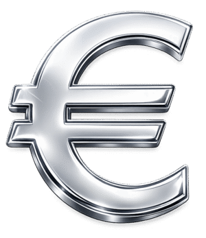 Euro Luxury Icon PNG premium metallic euro currency symbol with chrome silver finish and transparent background