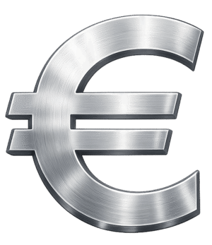 Flat Euro Icon PNG metallic silver euro currency symbol with transparent background for finance and banking designs