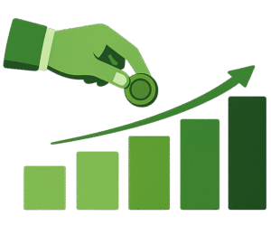 investment startup icon png with growth chart and hand holding coin transparent background