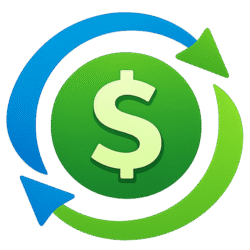 money exchange icon png with dollar symbol and circular currency exchange arrows on transparent background