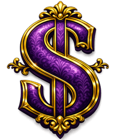 royal currency icon png purple gold ornate dollar symbol transparent background high resolution