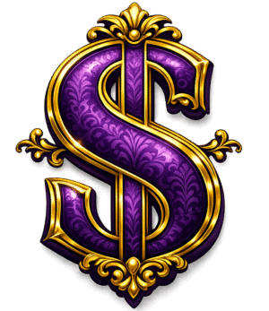 royal currency icon png purple gold ornate dollar symbol transparent background high resolution